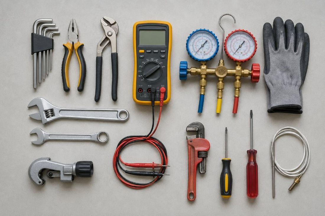 Herramientas de un técnico de calderas sobre la mesa de trabajo