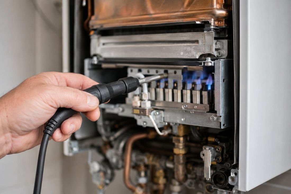 Técnico reparando una caldera siguiendo el proceso de diagnóstico