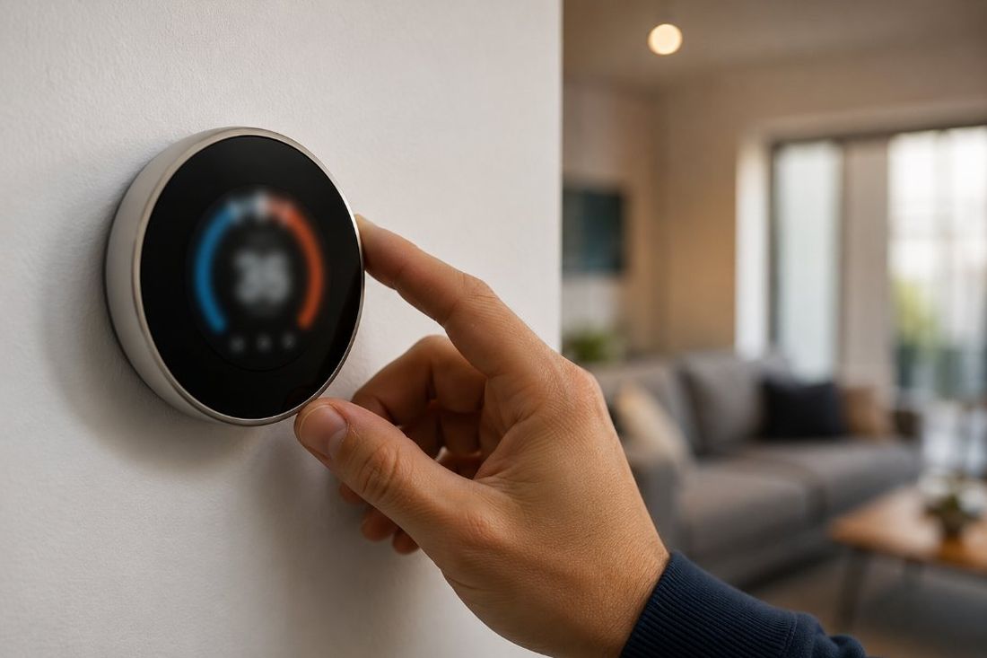 Termostato wifi instalado en la pared de una vivienda